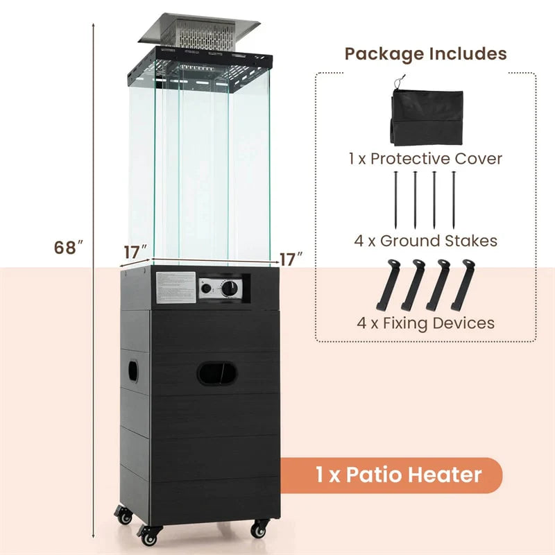 40,000 BTU Outdoor Propane Patio Heater with Tempered Glass Tube, Wheels & Cover, CSA Certified Stainless Steel Burner for Porch, Backyard