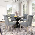 5 Piece Dining Table Set, Wooden Kitchen Furniture Set, Round Table with Cross-Buck Pedestal Base and 4 Tufted Chairs