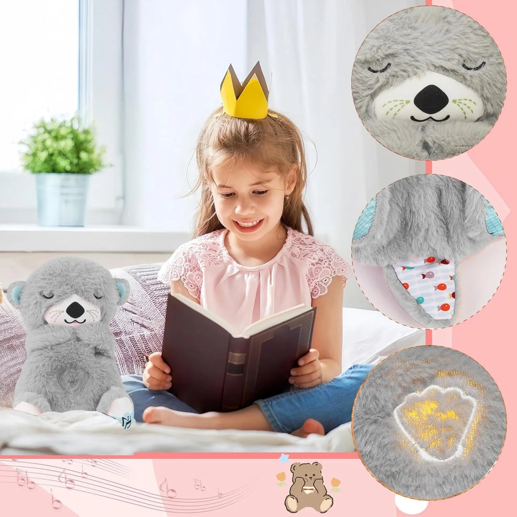 Baby Sound Machine Soothe Snuggle Otter, Sensory Details Music Lights Rhythmic Breathing Motion Musical Baby Toy Plush for Newborns (Battery Not Includ)