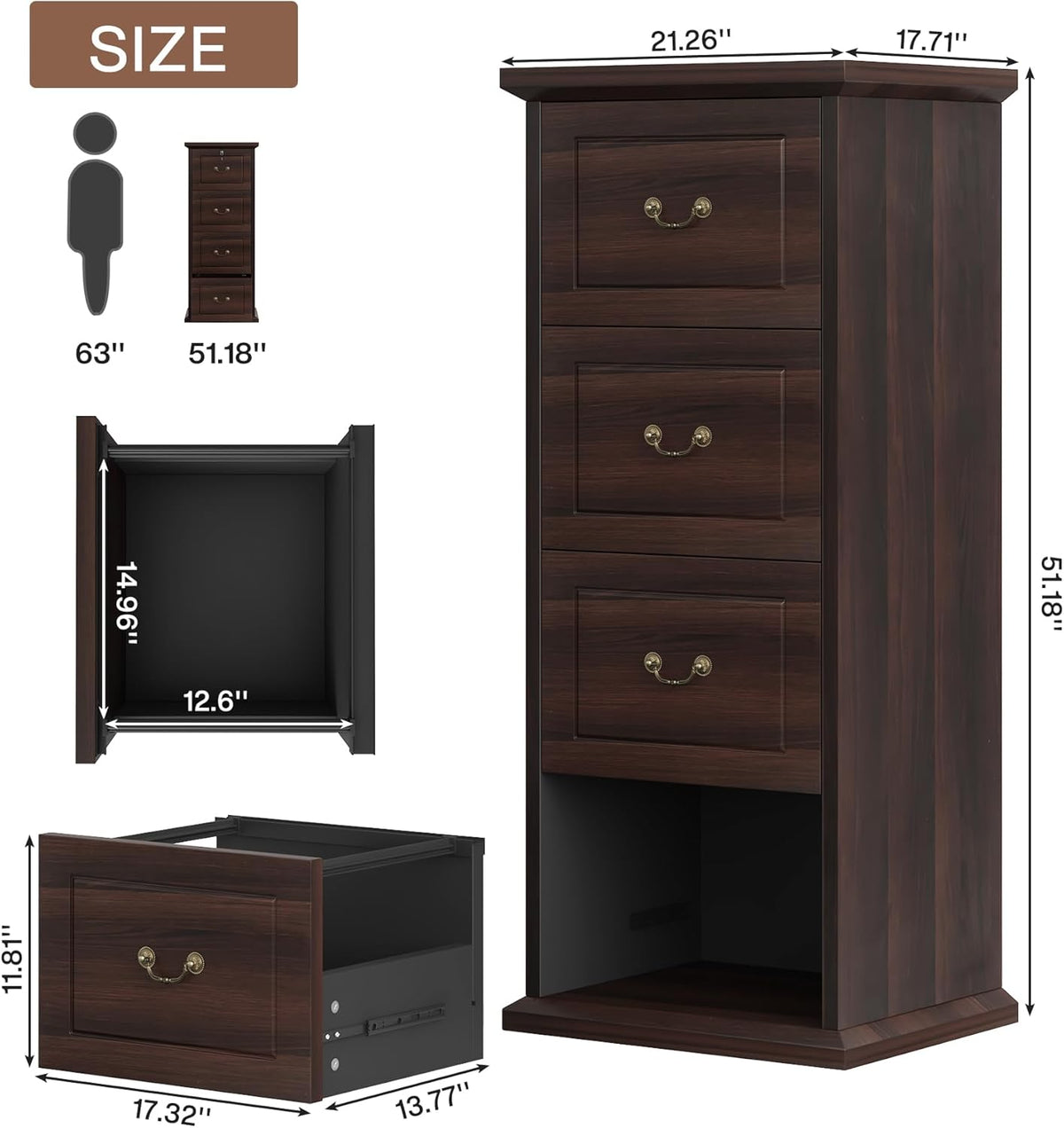 Tribesigns 4-Drawer File Cabinet, Vertical Wood Filing Cabinet for A4/Letter/Legal Size, Tall File Storage Printer Stand with Hanging Rails for Home Office, Classic Dark Walnut Finish