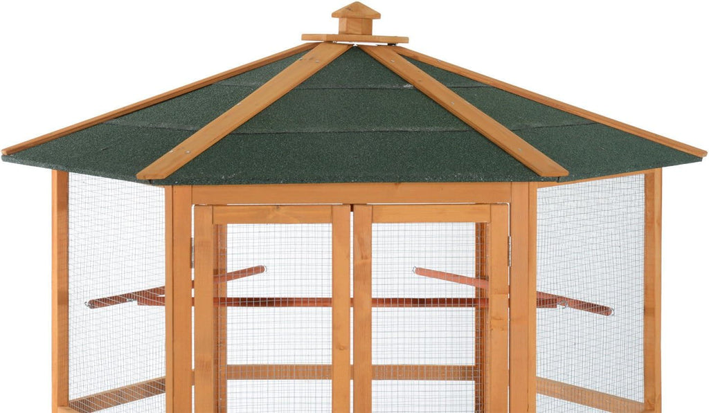 Large Wooden Hexagonal Outdoor Aviary Flight Bird Cage with Covered Roof