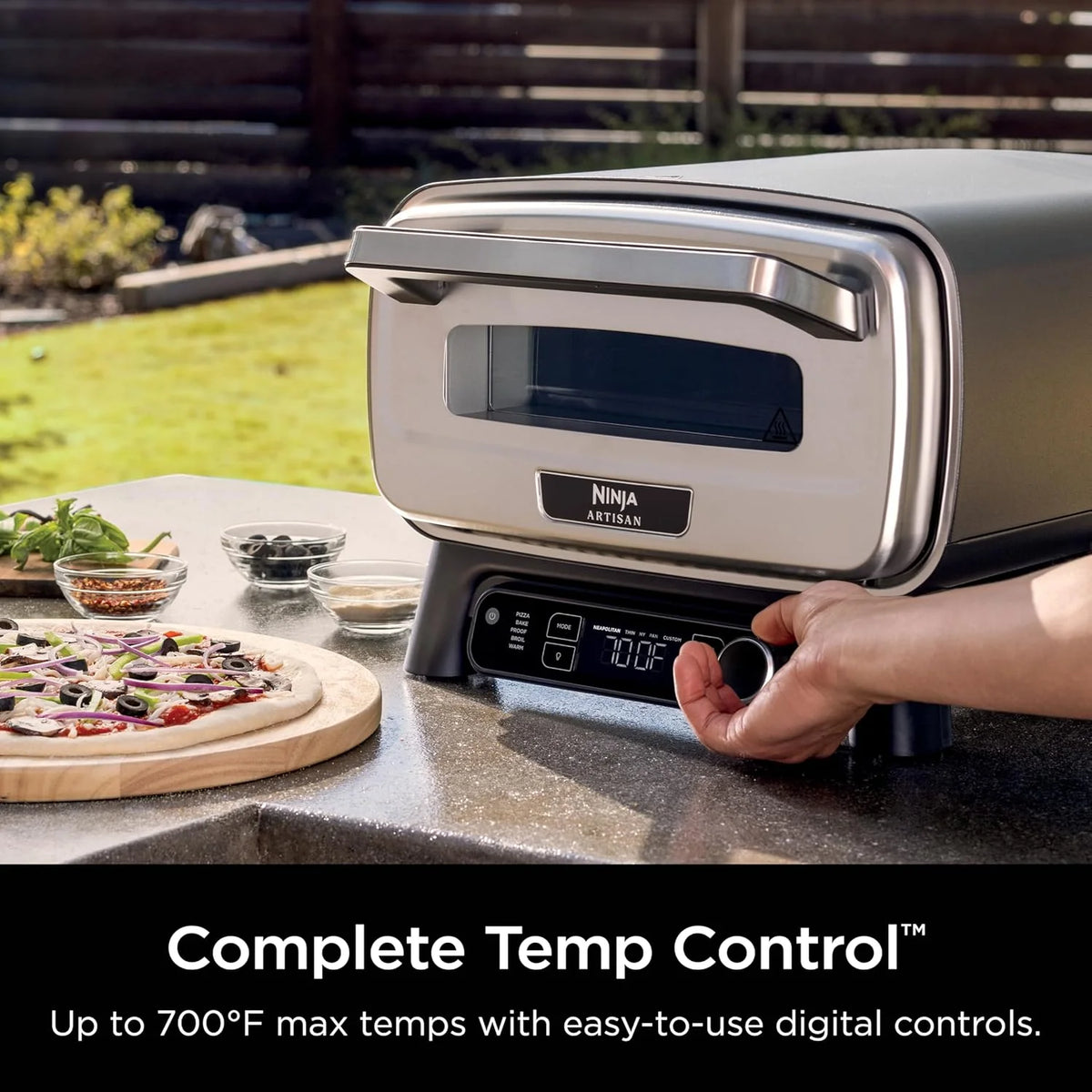 Ninja Artisan Outdoor Pizza Oven, 12-inch, 3-minute Pizza, Neapolitan, Thin Crust, New York Chicago, Custom, 700F Max Temperature, Electric Heat, Bake, Broil, Proof, Warm, MO201