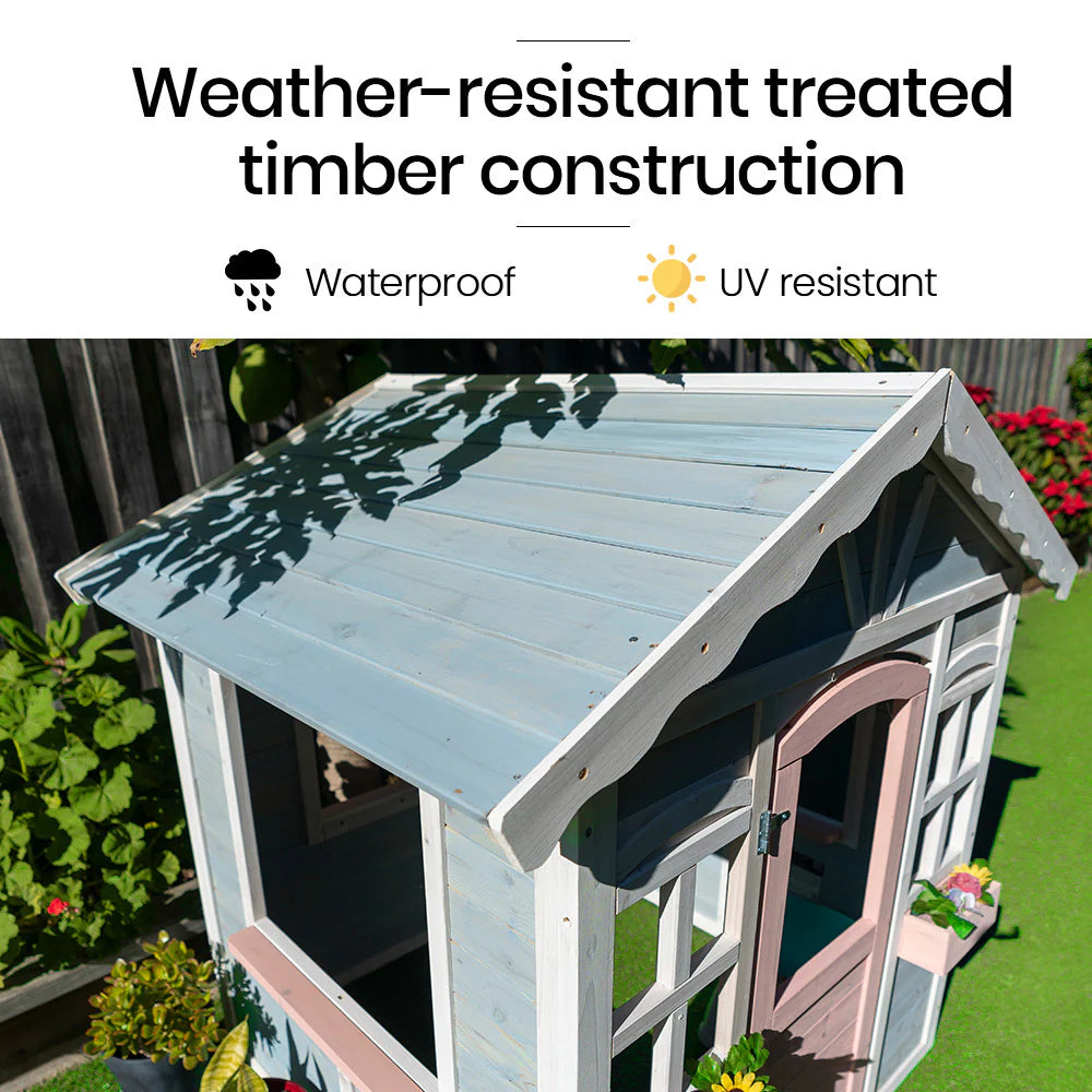 ROVO KIDS Cubby House, Outdoor Wooden DIY Timber Cottage Style Playhouse, for Children