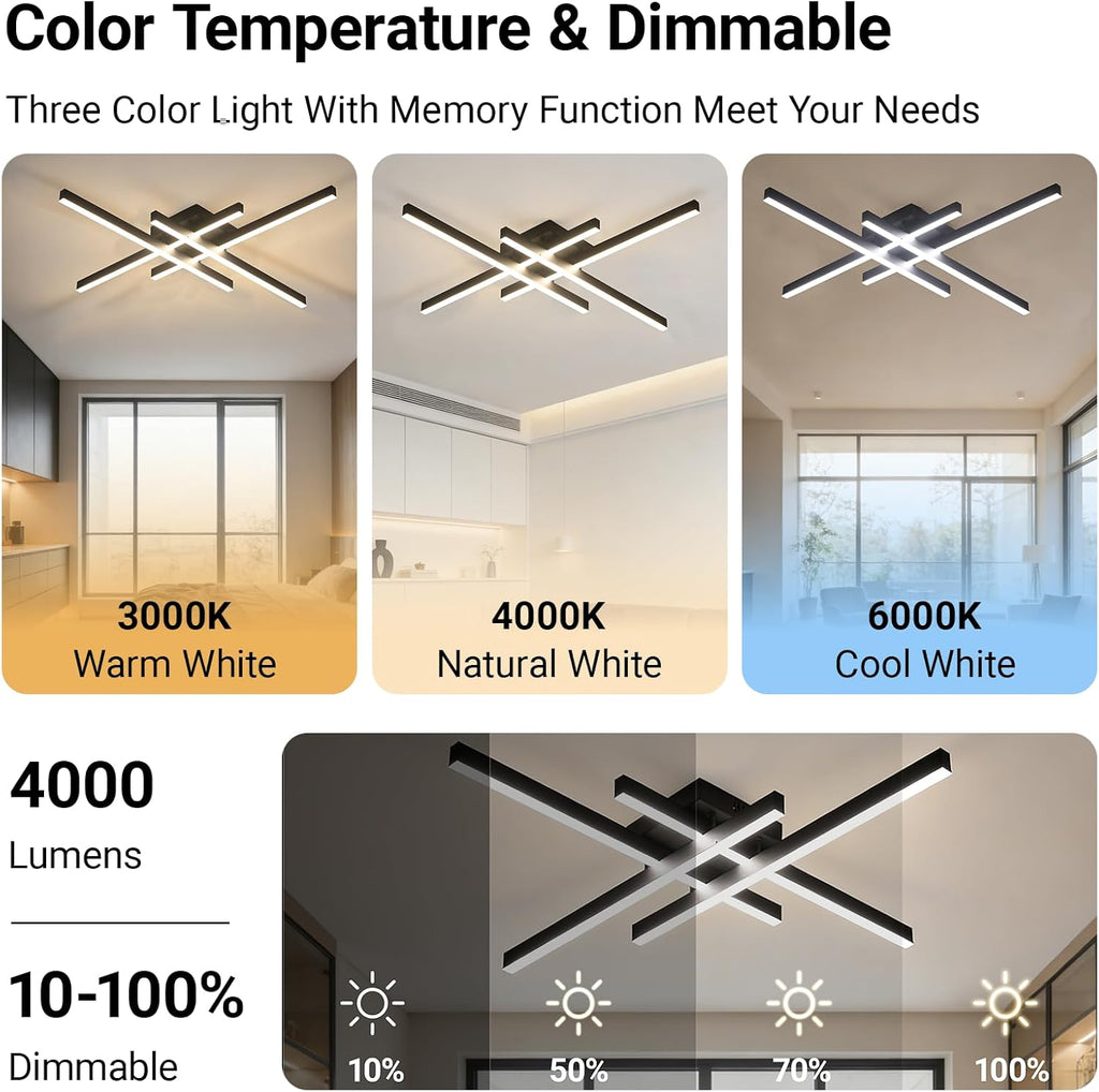 Semi Flush Mount Modern Light Fixture,35.4" Modern LED Ceiling Lights Fixture,for Hallway,Entrance,Cafe,Living Room,Bedroom,Corridor,Porch,Passage Light Fixtures (Black (4-Lights))