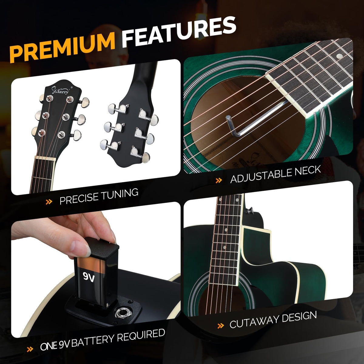 GLARRY Acoustic Electric Beginner Distressed