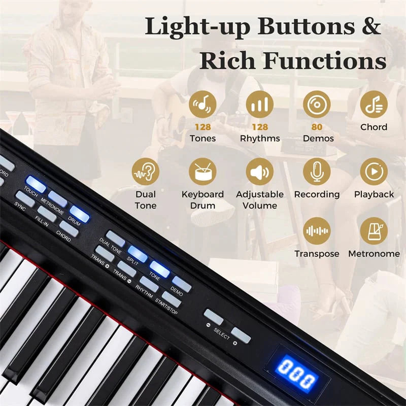 88 Key Electric Piano Keyboard Set with Adjustable Stand & Stool, Lighted Full Size Sensitive Keys, Sustain Pedal, Portable Bag for Beginners