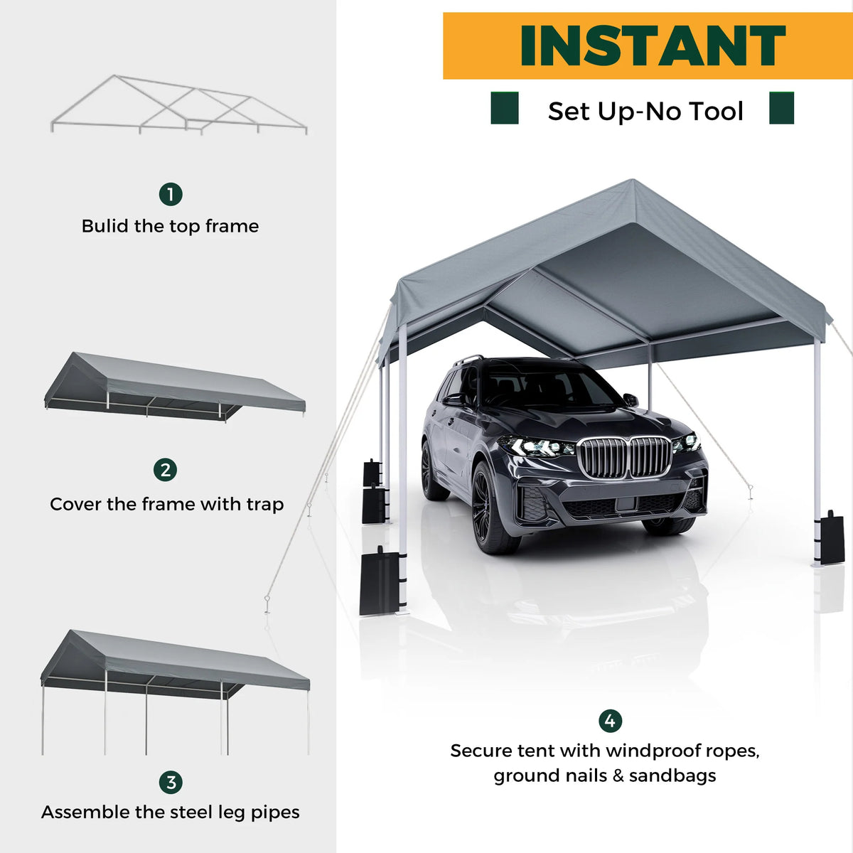 3x6m Waterproof Carport Canopy Portable Garage