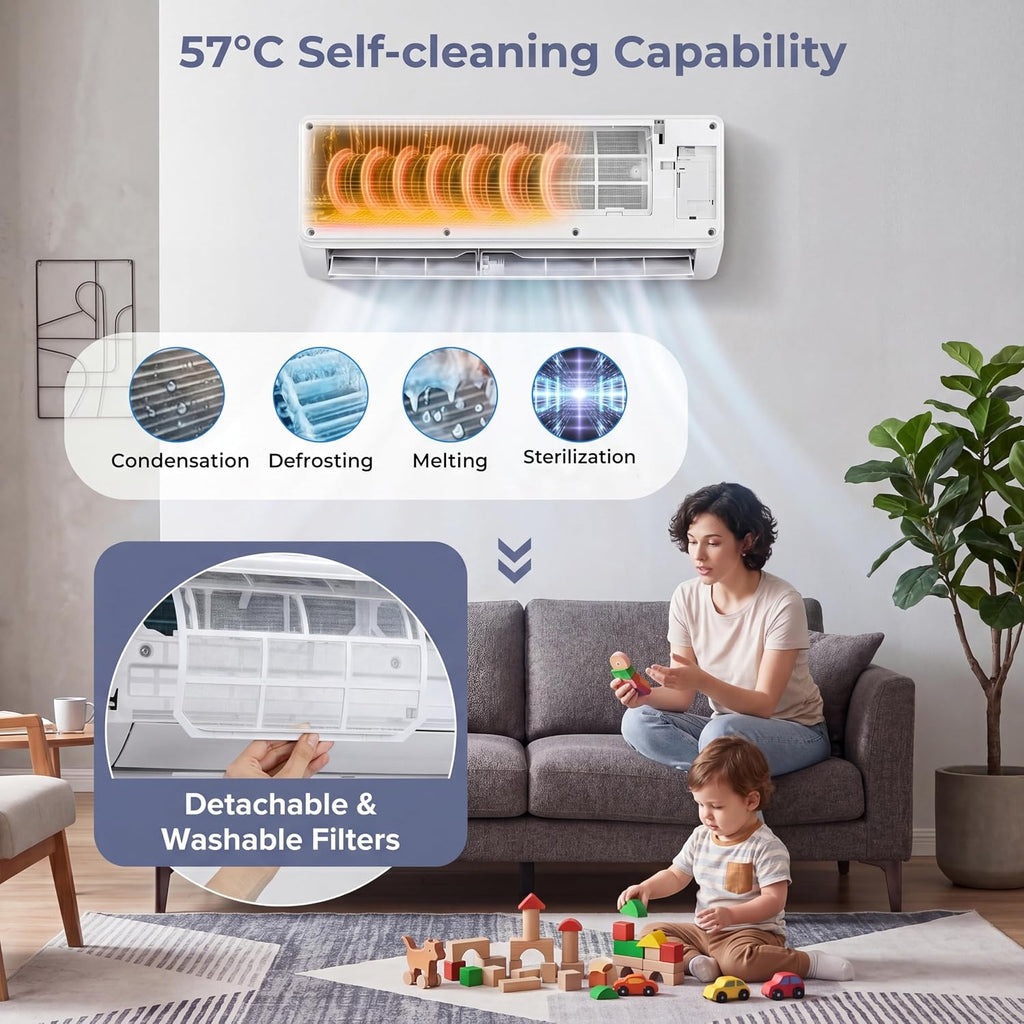 TANGZON 18000 BTU Air Conditioner Wall Split, 5 in 1 Air Conditioning Unit Heater Dehumidifier Air Purifier Fan with Heat Pump, Remote & Installation Kit, A++ Rating, Inverter, Wall AC Unit for 116㎡