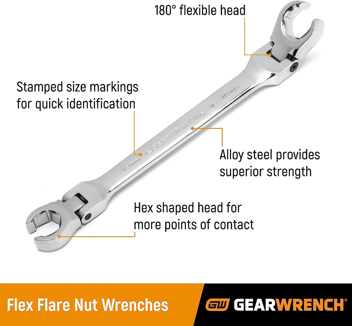5 Pc. Flex Head Flare Nut Wrench Set, SAE   81910
