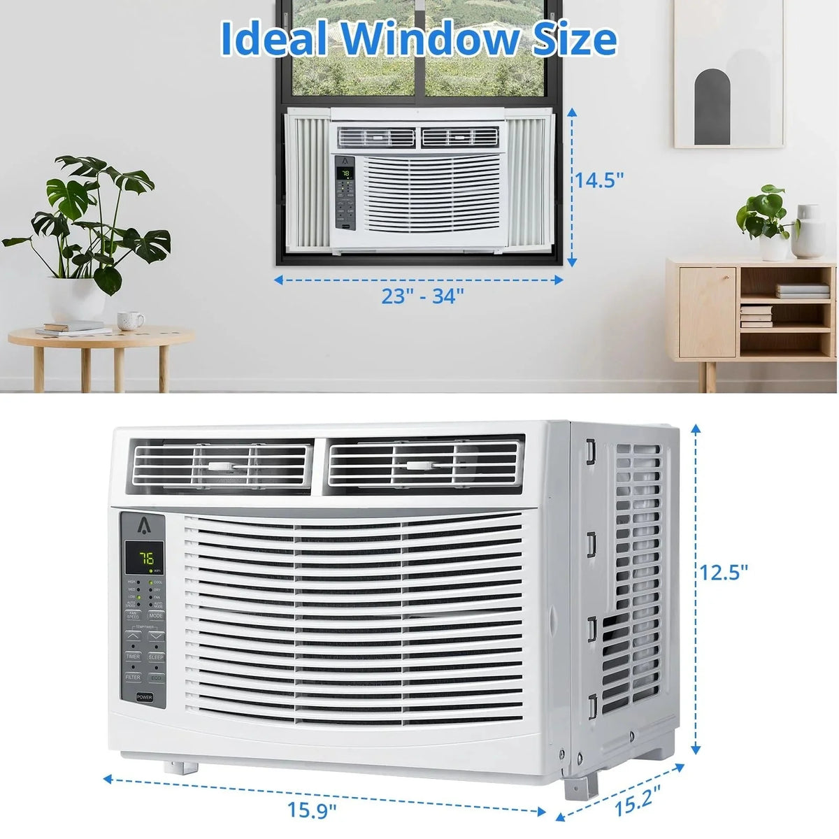 Window air conditioner with reusable filter and controls, 6000 BTU, 115 V~, suitable for rooms up to 250 square feet