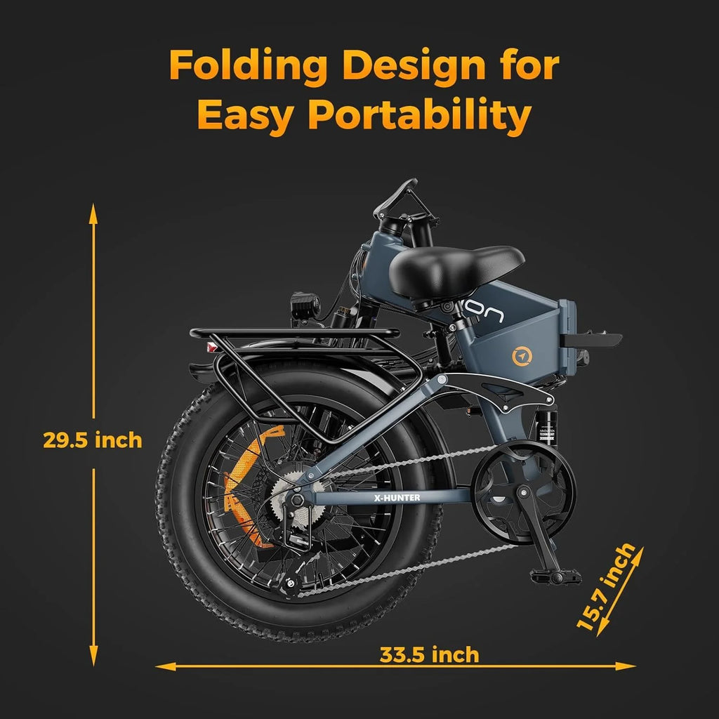 Jasion X-Hunter Electric Bike for Adults, 750W Motor Electric Bicycle with 48V 13AH Removable Battery, 20" x4.0 Fat Tire Folding Ebike, Full Suspension, 7-Speed Bicycles
