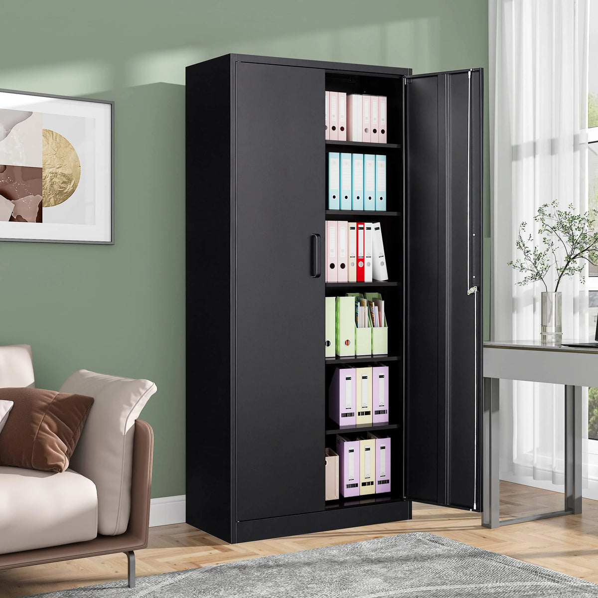 SISESOL 71" Metal Garage Storage Cabinet with 2 Doors