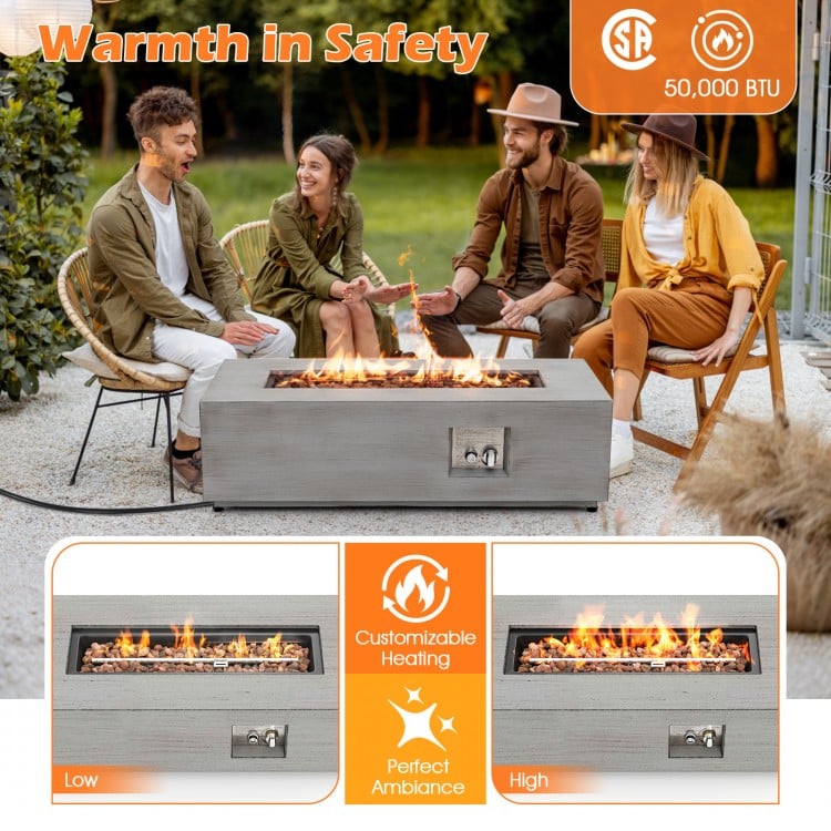 42 Inch 50,000 BTU Outdoor Rectangular Fire Table with Tank Holder
