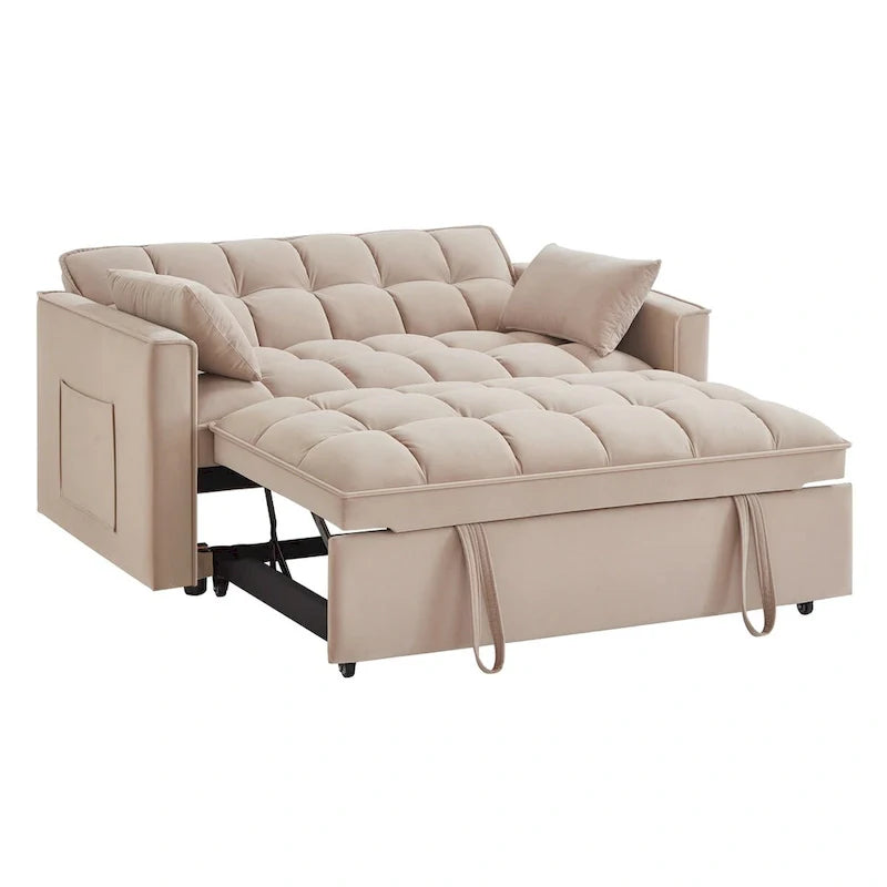 4 in1 Loveseat Sofa Bed with Armrests & Storage Pockets, Multi-Function Tufted Pull-out Sofa Bed with Adjustable Backrest