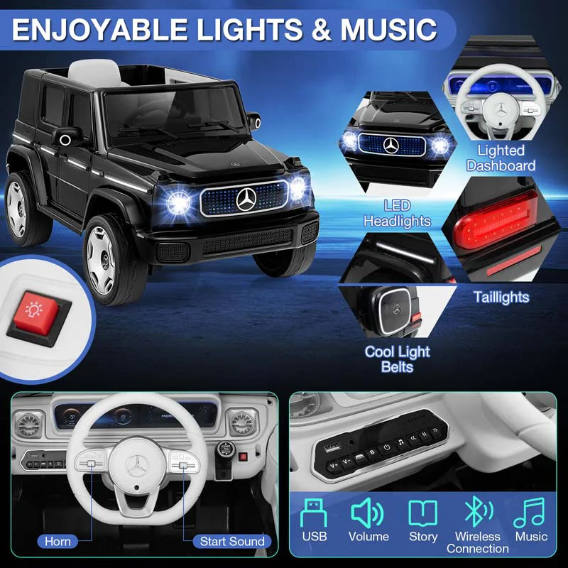 12V 4WD Kids Ride On Car, Licensed Mercedes-Benz EQG Battery Powered Electric Vehicle with Remote Control & Music