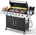 MELLCOM Upgraded 60 000 BTU Stainless Steel Burner Barbecue Grill  6 Burner BBQ Propane Gas Grill with Side Stove & Cast Iron Grates for Patio  Camping  Outdoor Cooking