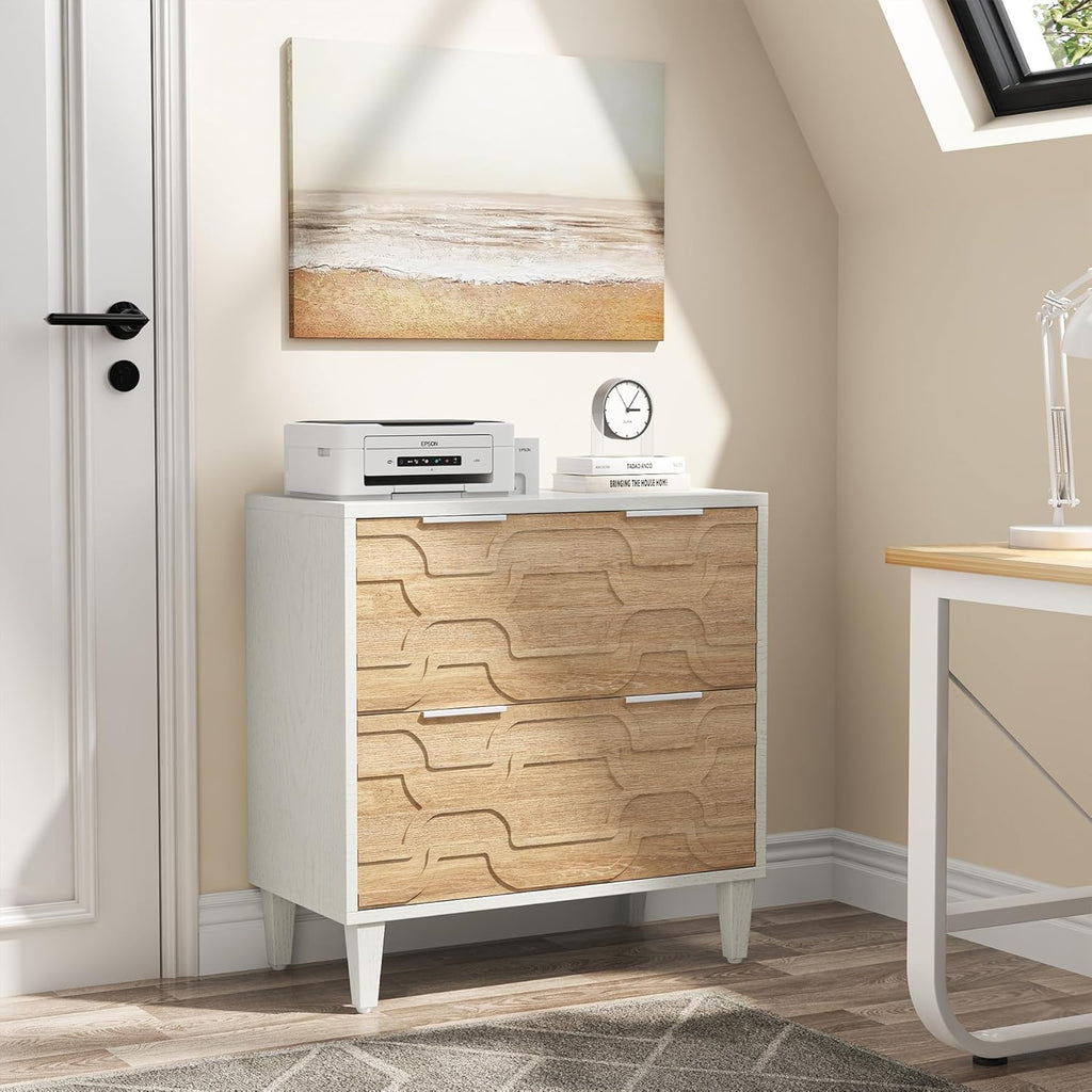 Tribesigns 2-Drawer File Cabinet, Lateral Filing Cabinet for A4/Letter/Legal Size, Office Storage Cabinet, Printer Stand with Storage Drawer for Home Office, White & Walnut