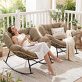 NICESOUL 2-Piece Outdoor Patio Papasan Rocking Chair  Cozy Oversized Wicker Gliding Lounge Chairs for Balcony  Patio or Porch  Wide & Large Double Royal Rocker with Comfy Padded Cushion  Brown/Tan
