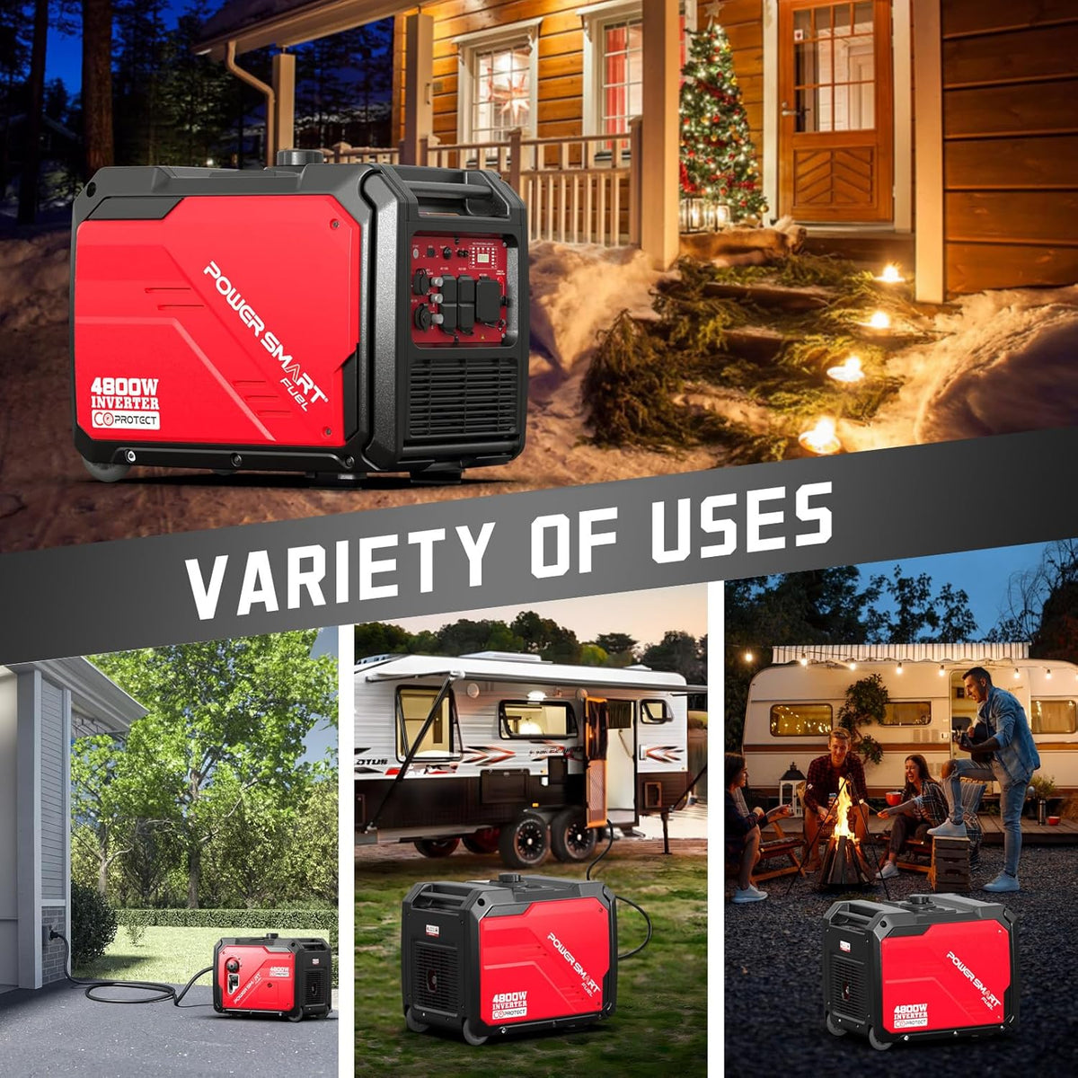 5000 Watt Portable Inverter Generator with Electric Start  30 Amp for Home Use and Emergency Backup  CO Protect  Super Quiet