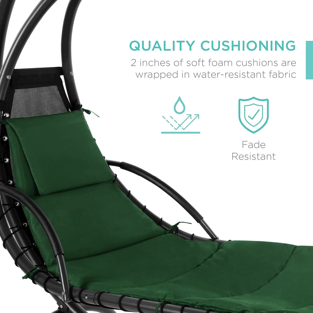 Best Choice Products Outdoor Hanging Curved Steel Chaise Lounge Chair Swing w/Built-in Pillow and Removable Canopy - Charcoal Gray