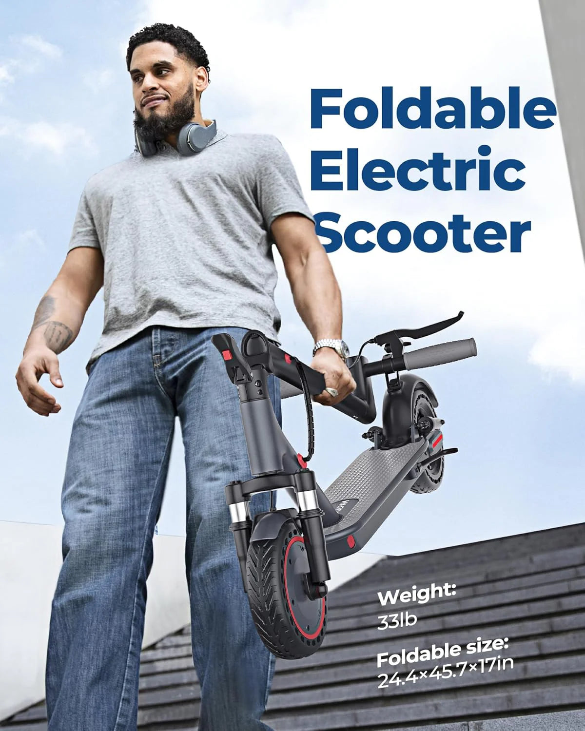 Electric Scooter, 350W/500W Powerful Motor, 8.5"/10" Solid Tires, 19/22Mph, 28/21/12 Miles Range,Dual Braking