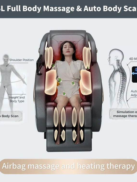 2024 4D Zero Gravity Massage Chair, Full Body Shiatsu Recliner with Yoga Stretching, SL Track, Intelligent Voice Control, Calf Kneading, Calfrest Extension, Premium Black Leather