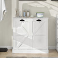 Tilt Out Laundry Sorter Cabinet with 2 Removable Liner Bags,Divided Laundry Hamper Cabinet with Semi-Circular Metal Handle and Barn Door for Space Saving (Style-01)