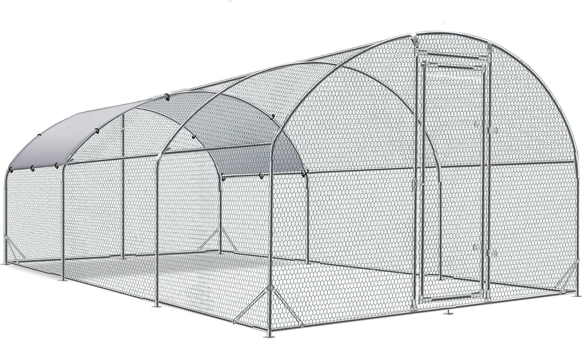 Large Metal Chicken Coop Upgrade Tri-Supporting Wire Mesh Chicken Run Chicken Pen with Water-Resident and Anti-UV Cover Duck Rabbit House Outdoor(9'W x 19'L x 6.5'H)