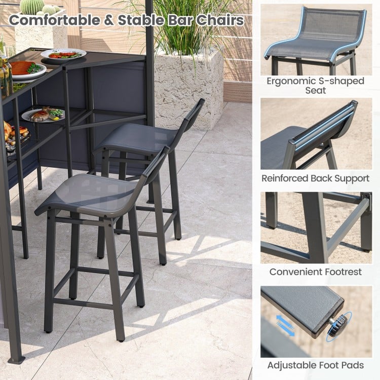 3-Piece Patio Bar Set 8 x 8 FT Double-Tier Grill Gazebo with 2 Bar Stools