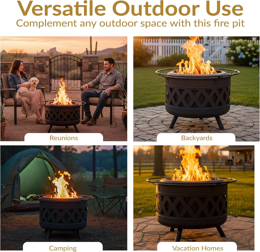 Sunnydaze 30-Inch Crossweave Smokeless Wood-Burning Fire Pit with Cover and Poker - Steel Outdoor Smokeless Fire Pit for the Backyard
