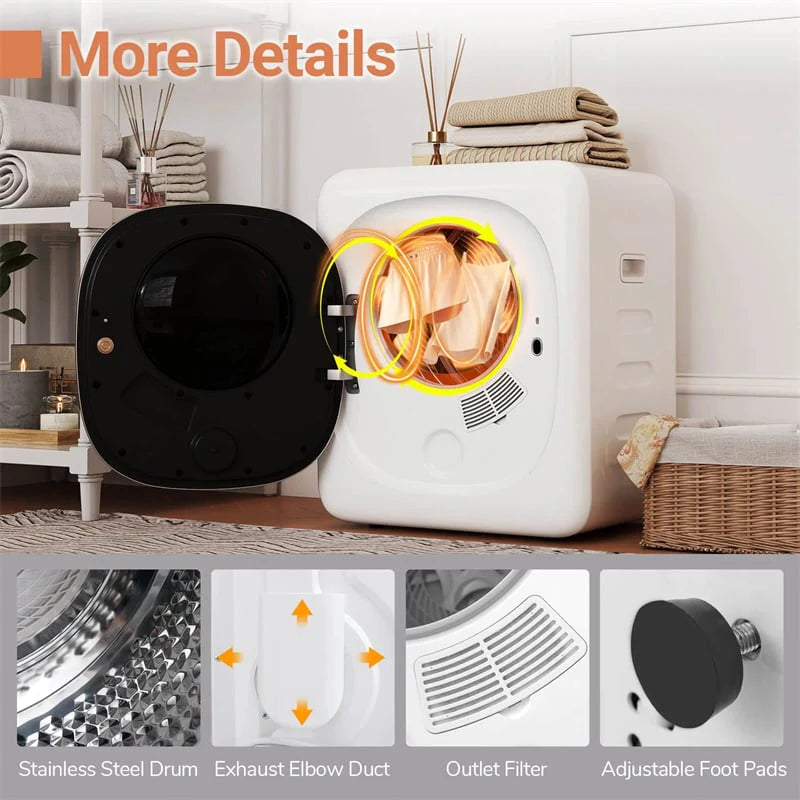 1.5 cu.ft Portable Clothes Dryer, 800W Electric Compact Laundry Dryer with Stainless Steel Tub & LED Touch Panel for Apartment, Dorm & RV