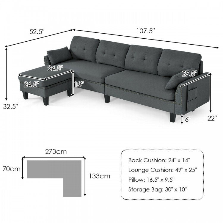 Reversible Sectional Sofa Couch L-Shaped Sofa Couch with Ottoman