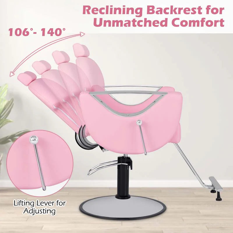 Reclining Barber Chair, 360�� Swivel Salon Chair with Heavy Duty Hydraulic Pump, Adjustable Height & Headrest for Hair Styling, Makeup, Tattoo