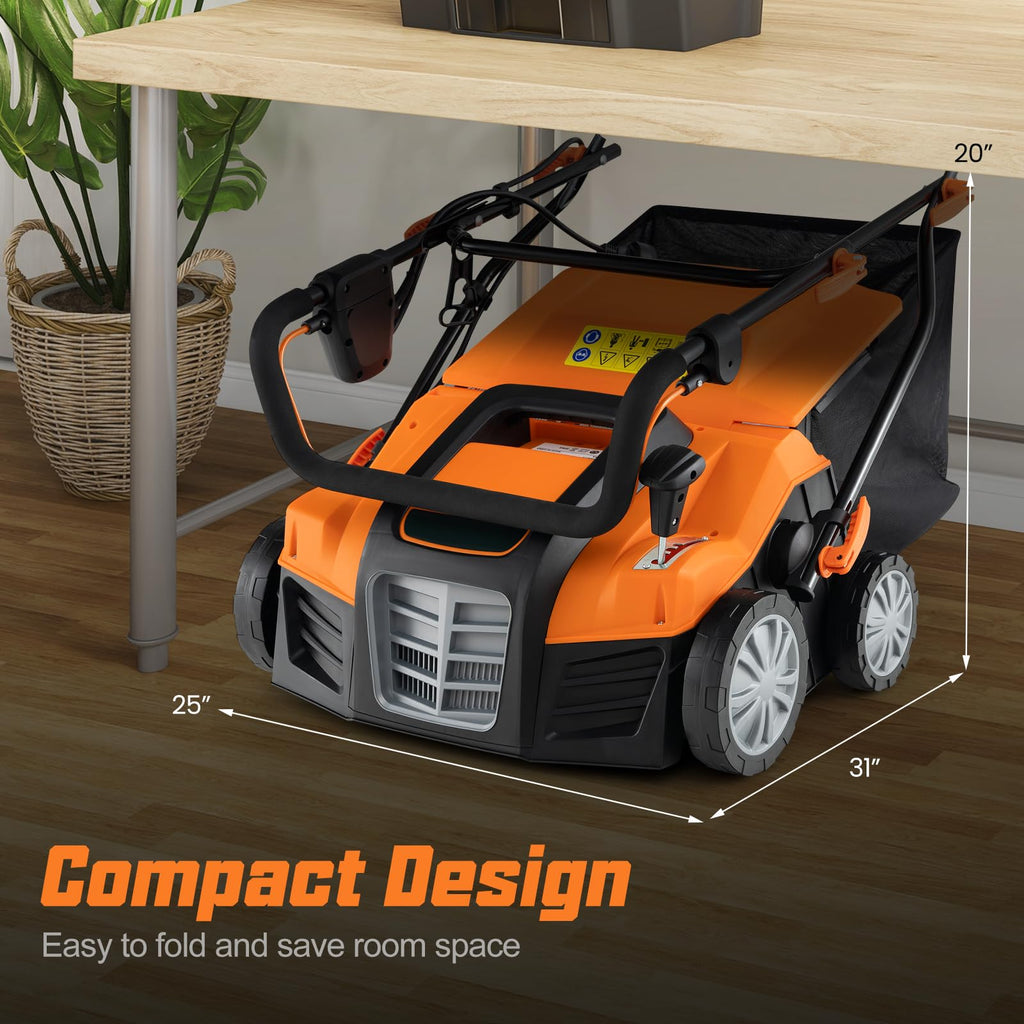 2-in-1 Scarifier and Lawn Dethatcher, 16-Inch 15A Corded Electric Dethatcher w/ 14.5-Gal Collection Bag
