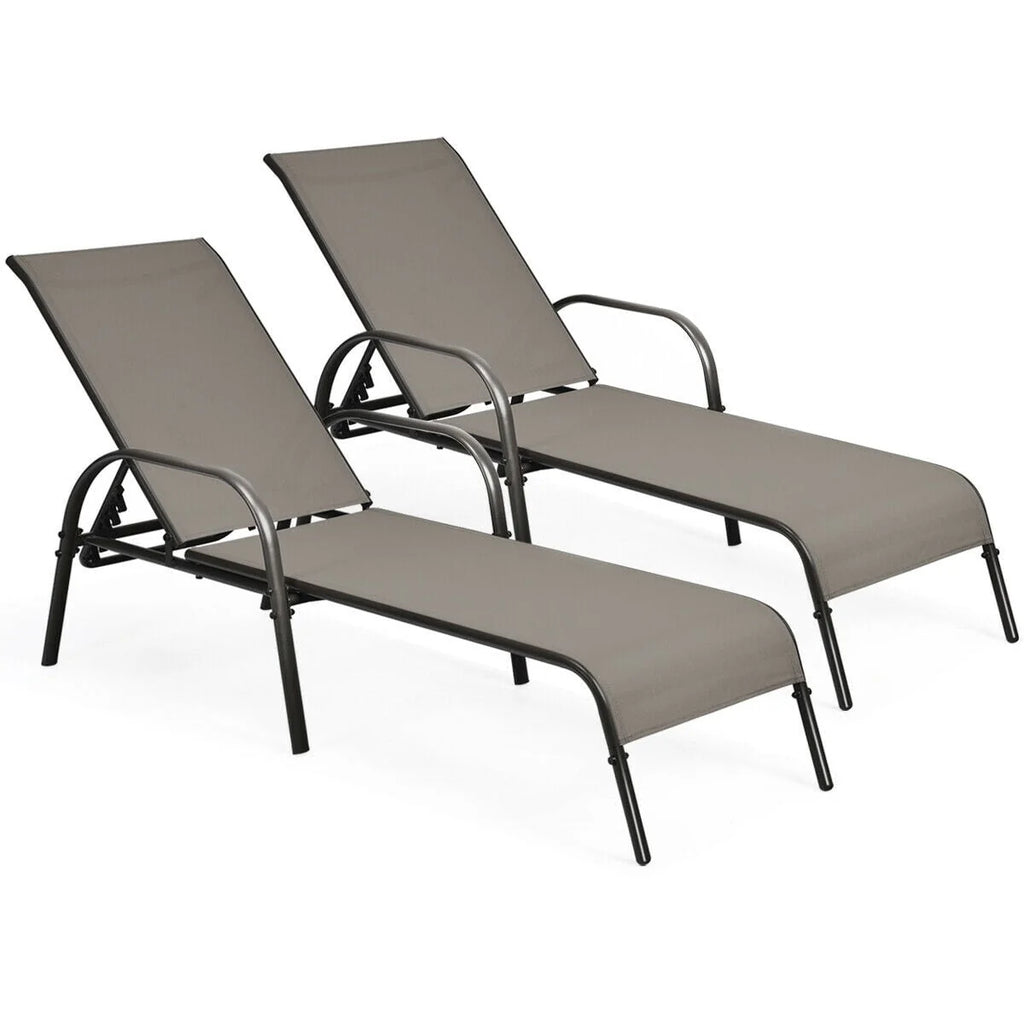 2 Pcs 5 Position Fabric Folding Outdoor Chaise Lounge Chairs Lightweight Pool Chairs Patio Lawn Recliner Sun Lounger - Comfortable And Ergonomic Design