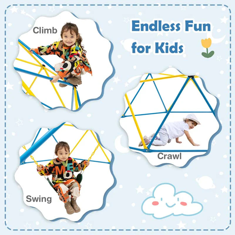 10 FT Geometric Dome Climber with Swing, Upgrade Jungle Gym Monkey Bar for Backyard, Outdoor Climbing Toys for Toddlers