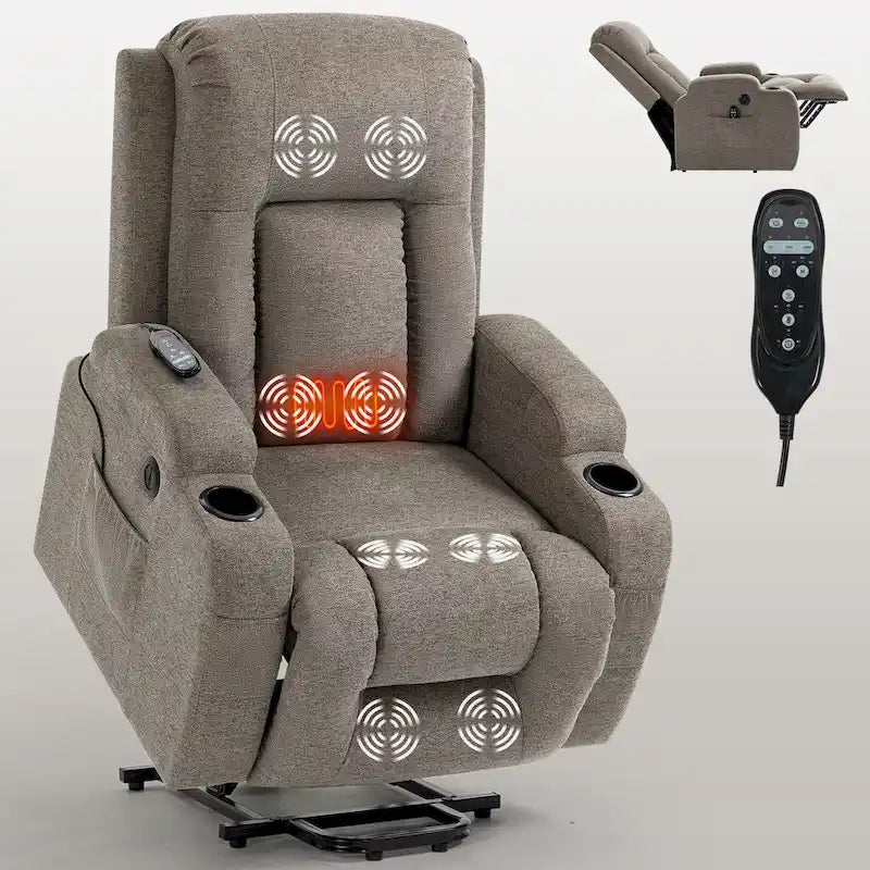 Lazy Boy Power Lift Recliner Chair, Modern Single Motor Massage Sofa Chair with Lumbar Heating, USB Charging Port, Cup Holders