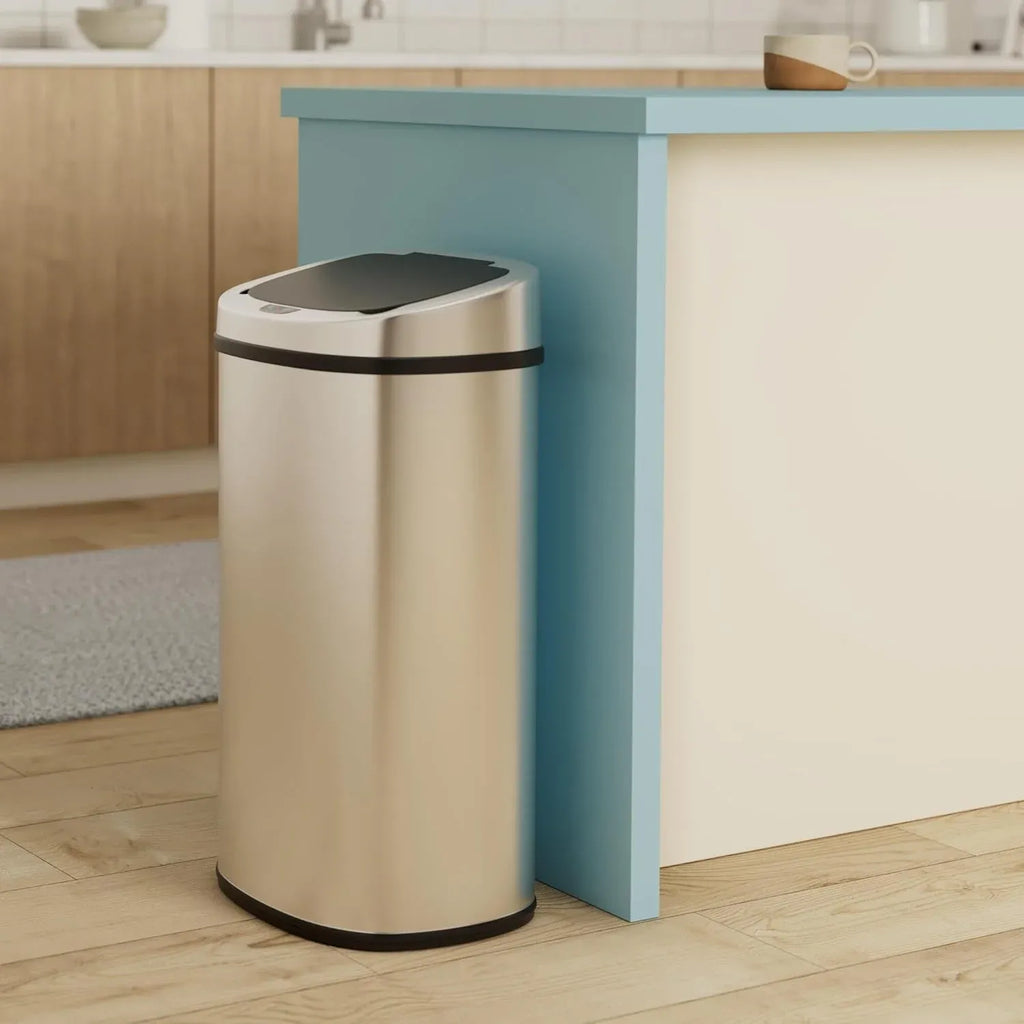 Bigacc 13 Gallon 50 Liter Kitchen Trash Can with Touch-Free & Motion Sensor, Automatic Stainless-Steel Garbage Can, Anti-Fingerprint Mute Designed Trash Bin Brushed Stainless Steel