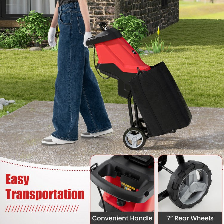 15-AMP Electric Wood Chipper and Shredder Leaf Mulcher with Wheels