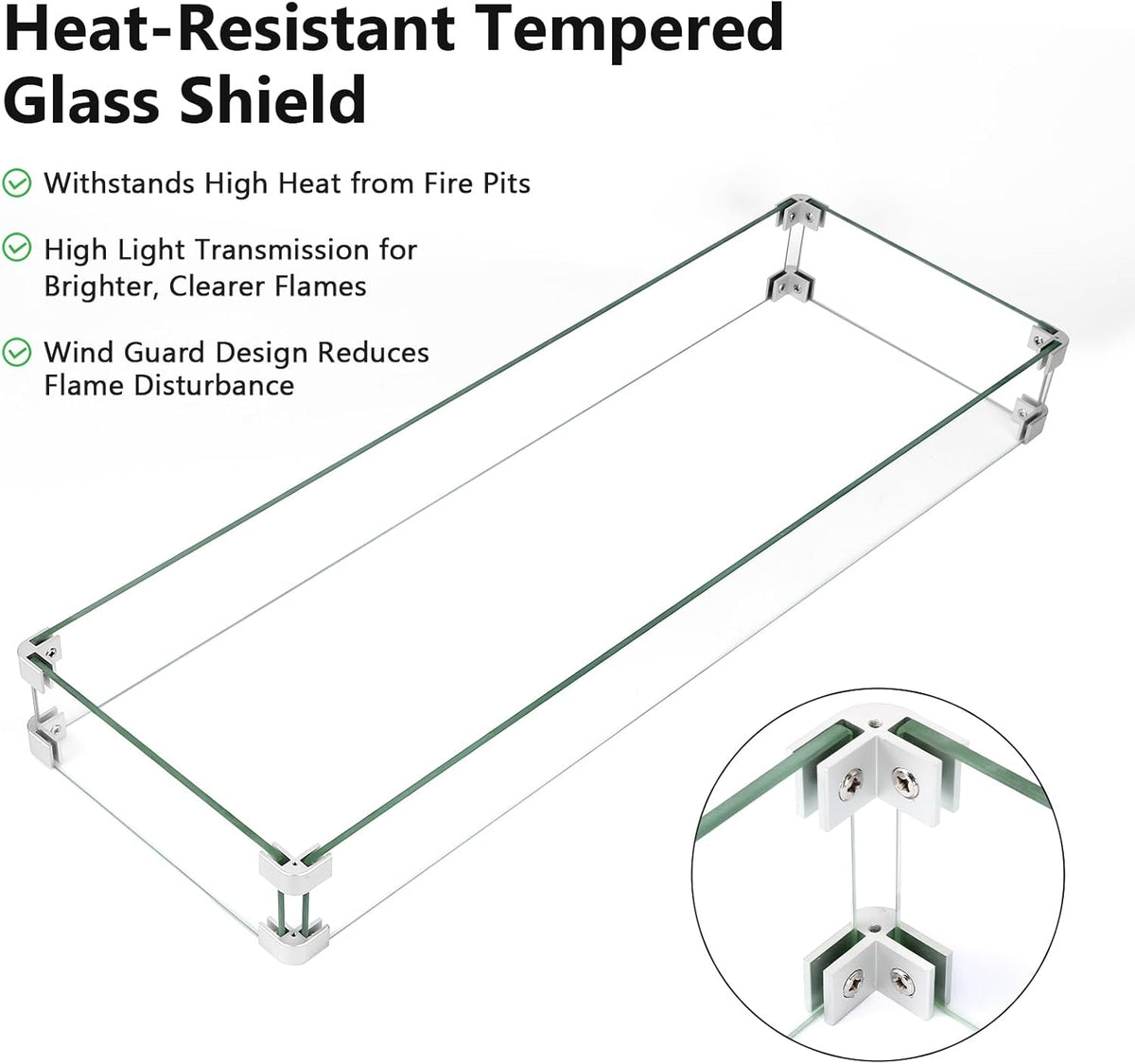 GRISUN Upgraded 30" x 10" Drop-in Fire Pit Kit with Glass Wind Guard & Lid, Linear Fire Pit Burner Pan, Stainless Steel Fire Pit Insert with Spark Ignition