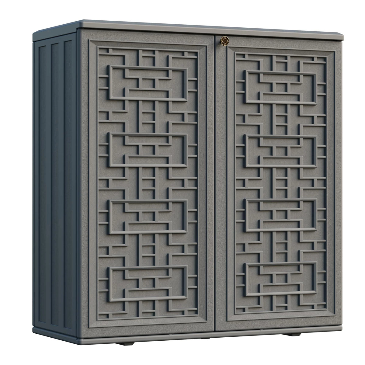 Indoor Outdoor Storage Cabinet Waterproof with Shelf, Off White Plastic Outdoor Cabinets for Patio/Garden/Backyard, Size 34.3''L*15''W*36.2''H