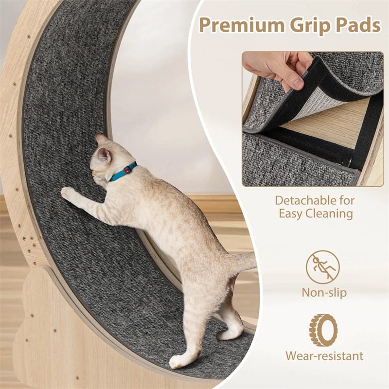 40" Large Cat Exercise Wheel for Indoor Cats, Low Noise Cat Treadmill with Lockable Mechanism, Carpeted Runway & Teasing Toy for Kitty Fitness