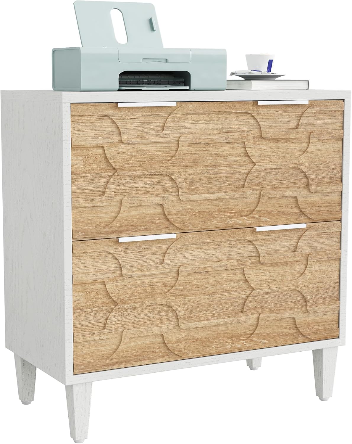 Tribesigns 2-Drawer File Cabinet, Lateral Filing Cabinet for A4/Letter/Legal Size, Office Storage Cabinet, Printer Stand with Storage Drawer for Home Office, White & Walnut