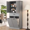 Christopher Knight Home 65.8" Tall Storage Cabinet, Modern Freestanding Large Cupboard with Drawer and Two Laundry Hampers, Bathroom Cabinet with Adjustable Shelf, Gray