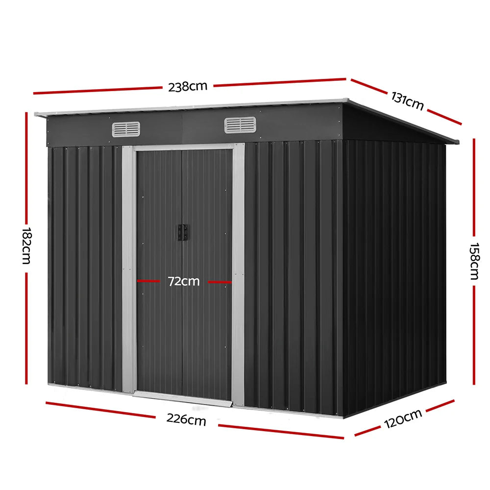 Giantz Garden Shed 2.38x1.31M Sheds Outdoor Storage Tool Metal Workshop Shelter Sliding Door