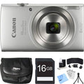 Canon PowerShot Elph 180 20MP 8x Optical Zoom Silver Digital Camera 16GB Card Bundle