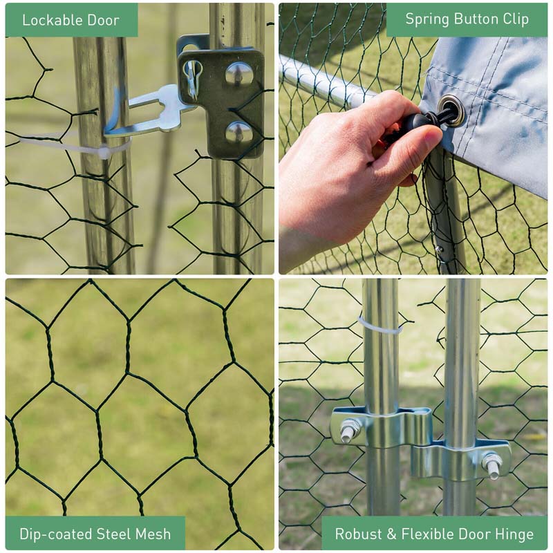 19 FT Large Metal Chicken Coop Walk-in Dome Poultry Cage Hen Run House Rabbits Habitat Cage with Cover