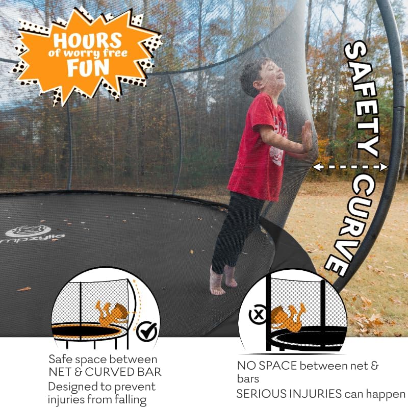 JUMPZYLLA Trampoline 8FT 10FT 12FT 14FT 15FT 16FT Trampoline with Enclosure - Recreational Trampolines with Ladder and AntiRust Coating, ASTM Approval Outdoor Trampoline for Kids