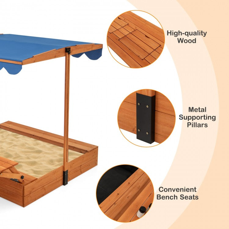 Kids Wooden Sand Box with Foldable Picnic Sensory Table and Bench