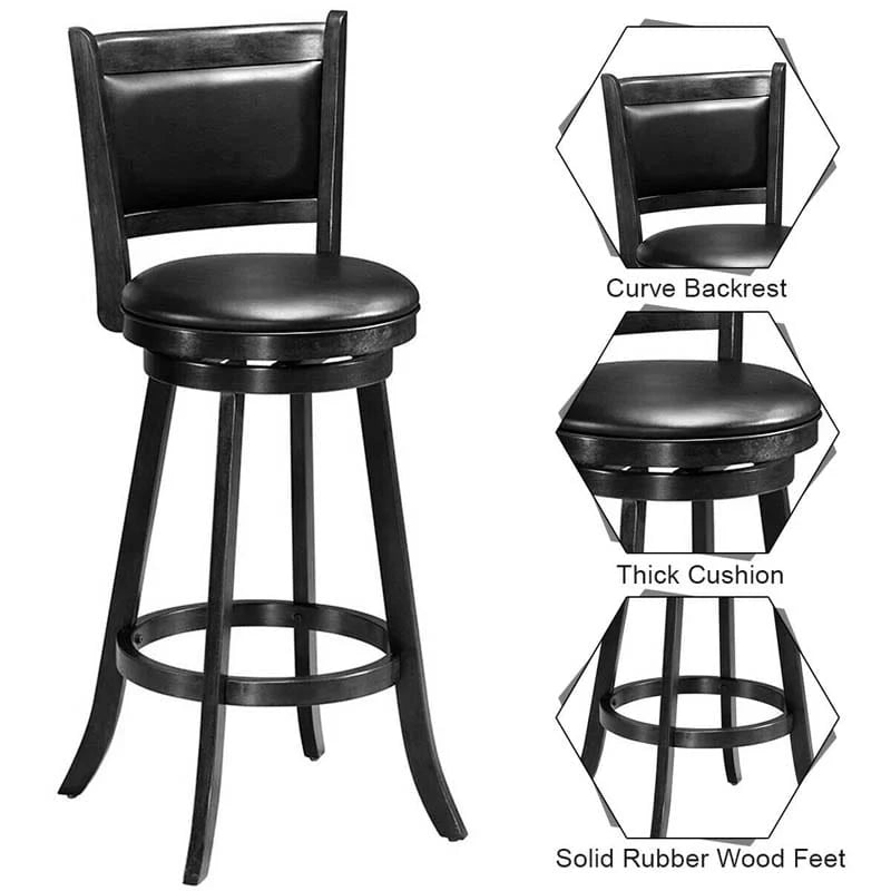 2-Pack 29" Wooden Counter Stools, 360° Swivel Bar Stools with Backs, Counter Height Stool, Upholstered Bar Chairs Dining Chairs